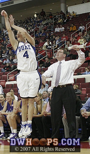 Holy Cross head coach Bill Gibbons doesn't like this perfect open three from Abby Waner
