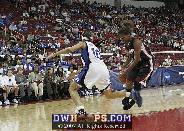 Lindsey Harding gambles for the steal on Fatima Maddox