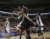 30-18, 4:17 - After the miss, the post players collide...