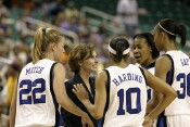  - An intense Gail Goestenkors in the huddle, trying to get her team going