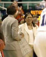 52-48, 1:20 - Rutgers Head Coach C. Vivian Stringer is furious at Duke's easy basket