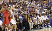 34-31, 12:54 - Abby and the Duke bench watch her three point attempt...no good