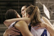 49-46, 2:07 - A hug for Nish from Abby and Alison after her layup drops, and she is fouled