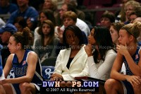  - Duke assistants Samantha Brown and Shannon Perry during the second half.