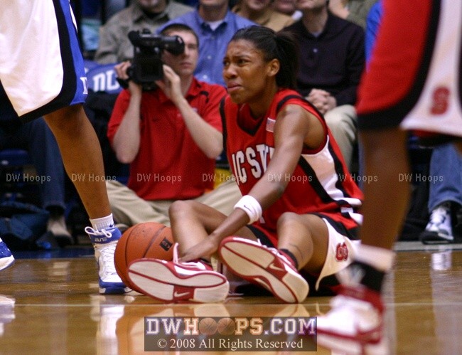 Tia Bell on the floor after turning the ball over