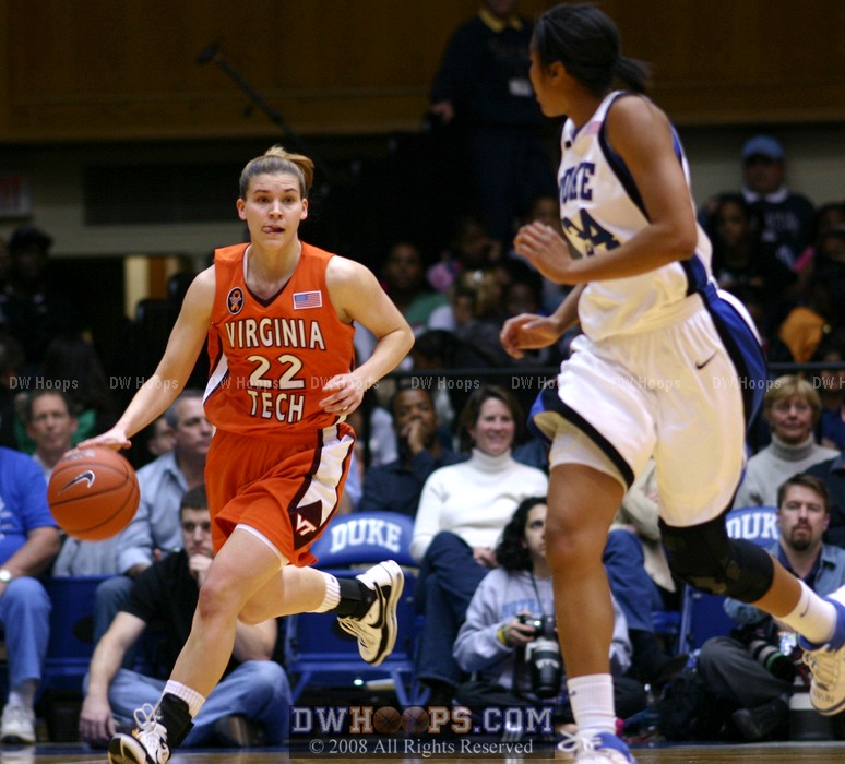 Laura Haskins brings the ball up for the Hokies