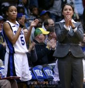 Jasmine Thomas and Coach McCallie applaud the effort of Duke's reserves - 85-50 - 1:25 2nd
