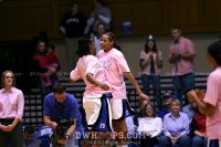 Role Reversal - a chest bump for starter Keturah Jackson from reserve Jasmine Thomas - Pregame - 