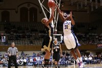 Keturah Jackson blocks Alex Tchangoue's three with 1 on the shot clock - a Deacon turnover - 45-23 - 15:45 2nd