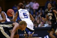 Jasmine Thomas breaks downcourt after another steal - she was one of 4 Blue Devils with 3 on the afternoon. - 47-26 - 13:49 2nd