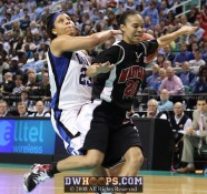 Kristi Tolliver cuts off Wanisha Smith, who was going in for a layup - ACC Semifinal #2 - (3) Duke 74, (2) Maryland 63