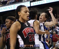Sequence: Abby gets the layup and is fouled; chest bump and ensuing huddle - ACC Semifinal #2 - (3) Duke 74, (2) Maryland 63
