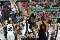 Laura Harper goes to the hoop against Krystal Thomas, in for Chante Black who sat early for foul trouble - ACC Semifinal #2 - (3) Duke 74, (2) Maryland 63