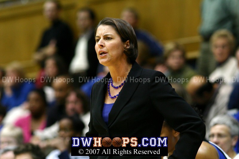 Duke coach Joanne McCallie does not like the foul call on her star