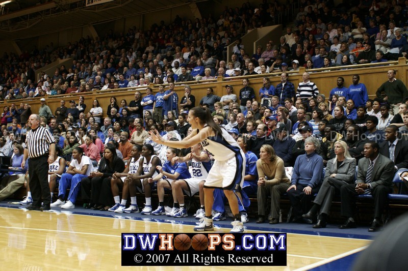 Everybody in the building sees Abby Waner wide open in the corner...except Jasmine Thomas, who is making Duke's only three of the game from up top