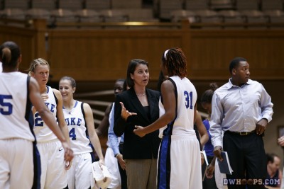 Coach P and KJ after her trey -  - 
