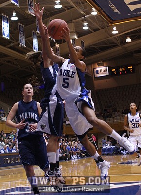 Good D from Maine forces Jasmine Thomas into a miss