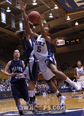 Good D from Maine forces Jasmine Thomas into a miss -  - D5;1,16:38,5-0