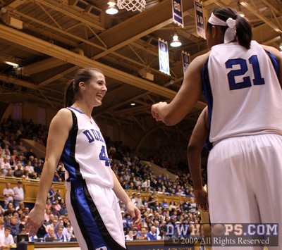 Abby Waner laughs after a crazy steal where she rolled the ball downcourt, then traded three passes with KJ who was fouled -  - D4;1, 6:54, 21-9