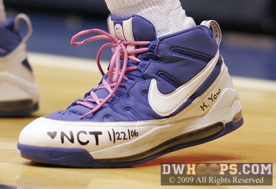 The shoe of Krystal Thomas, paying tribute to her late mother and to the late Kay Yow.  Both died of breast cancer. -  - 