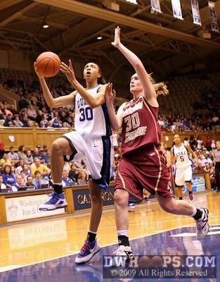 Carrem Gay got the start tonight, and responded with ten first half points. This layup gave Duke its biggest lead of the half. -  - D30.O30;1,0:43,37-19