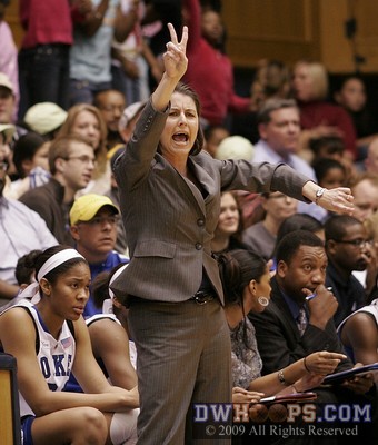 Duke head coach Joanne McCallie calls an offensive play -  - 