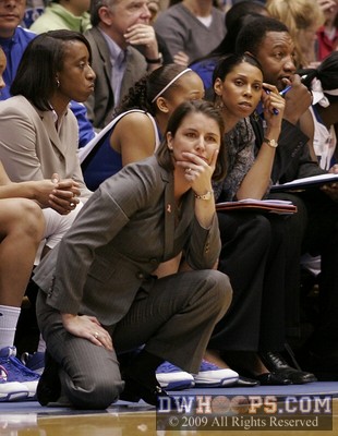 Concerned coaches Samantha Williams, Joanne McCallie, Shannon Perry, and Robert Brickey contemplate Duke's lapse -  - 