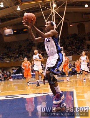 Chelsea Hopkins goes coast-to-coast after a steal to cap Duke's gamebreaking 16-0 first half run -  - 
