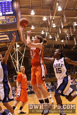 Laura Haskins calmly takes a jump shot in the midst of Duke's defense -  - 