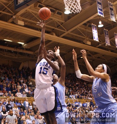 A pretty layup for Bridgette Mitchell gives Duke its first double digit lead -  - D15.O32;1,3:42, 33-23
