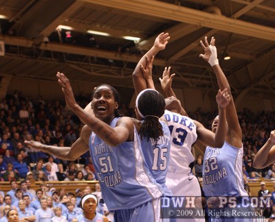 Jessica Breland celebrates UNC's defensive stand (another Tar Heel got the rebound) -  - O51;1,2:03, 33-27