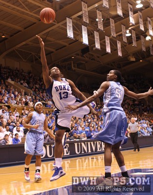 Despite some "matador defense" from Jessica Breland, Karima Christmas misses a layup.  It would mark the beginning of a dry spell for Duke. -  - D13.O51;2, 17:03, 44-34