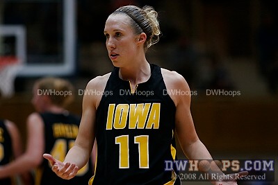 Kristi Smith looks to the bench after an Iowa foul