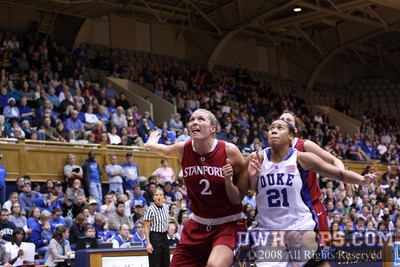 Jayne Appel and Joy Cheek jockey for position after a Duke free throw -  - O2.D21;