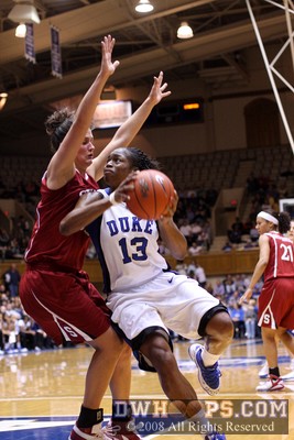 Karima Christmas is never afraid to post up a taller player, and this trait served Duke well