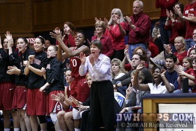 Stanford bench reacts to the Murphy layup and tie