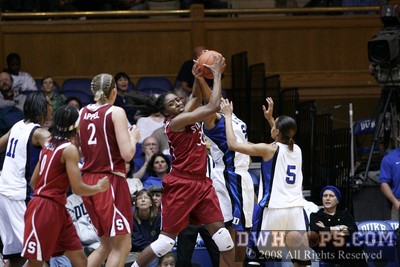 Stanford's Nnemkadi Ogwumike and Joy Cheek compete for a rebound -  - 