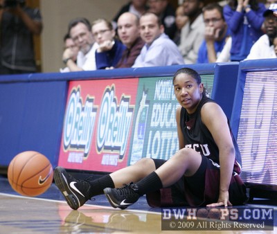 J'Mia Pollock on the floor after a Duke-induced turnover -  - 