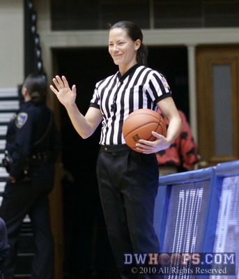 College and WNBA referee Maj Forsberg waves to the crowd.  Forsberg is originally from Denmark but played point guard at University of Hawaii. -  - 