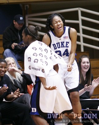 A surprise chest bump for Krystal Thomas - since she didn't start but played like a starter, hers came at the end. -  - 