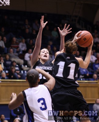 Tiffany Hurd grabs an offensive board during the second half, wherein Providence played Duke just about even -  - 
