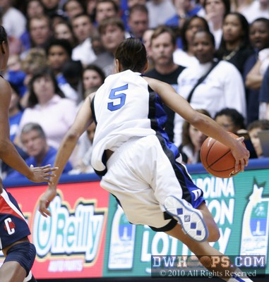 Jasmine Thomas starts another tear to the basket - in the second half UConn countered her speed by getting players between her and the basket sooner -  - 