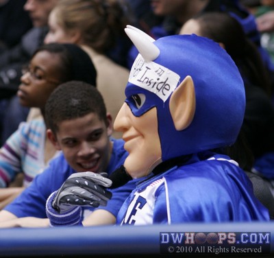 The Duke Blue Devil mascot on press row -  - 