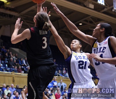 Alexa Deluzio goes to the hoop after being fouled by Krystal Thomas -  - 