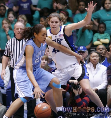 Chay Shegog works around Duke's Allison Vernerey -  - 