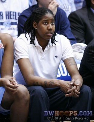 Jessica Breland is spending the season on the Carolina bench, recovering from lymphoma and associated treatments for it. -  - 