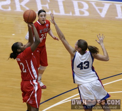 As Marissa Kastanek looks on, Bonae Holston tries a long deuce -  - 