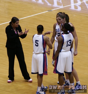 Duke Head Coach Joanne P. McCallie tries to get Duke on track during an injury stoppage -  - 