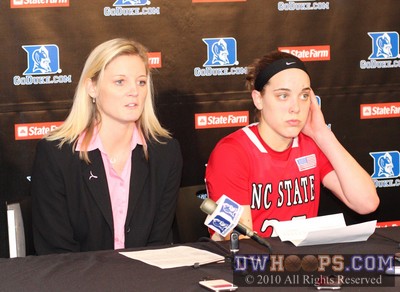NC State Head Coach Kellie Harper and freshman guard Marissa Kastanek in the interview room -  - 