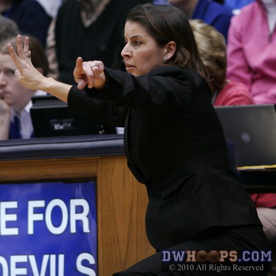 Duke Head Coach Joanne P. McCallie makes a critical play call with her team down three -  - 